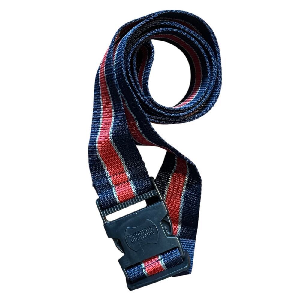VTG American Tourister Patriotic Luggage Strap Red White Blue Travel Large READ